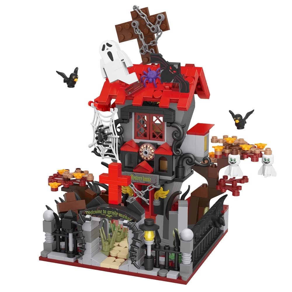 Halloween Magnetic Tiles Building Blocks Set with Pumpkin House and Spooky Figures