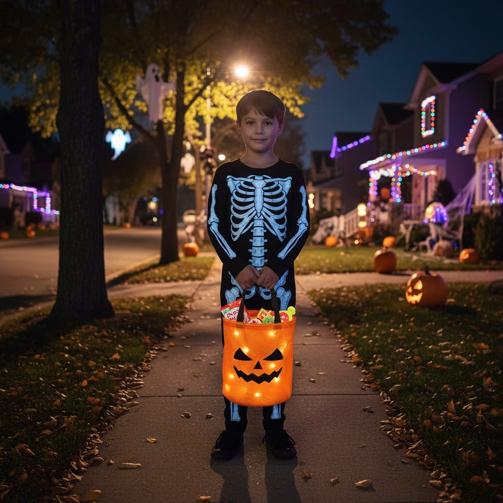 Bags for Halloween Trick and Treat Party with LED Pumpkin Lights Reusable Candy Bucket