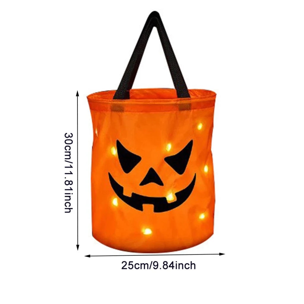 Bags for Halloween Trick and Treat Party with LED Pumpkin Lights Reusable Candy Bucket