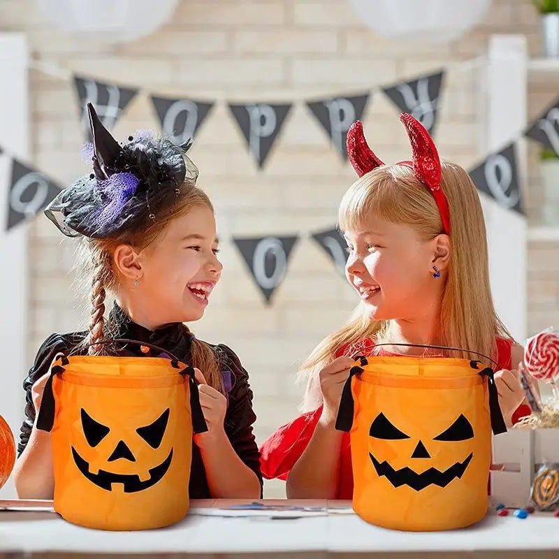Glowing Pumpkin Candy Bucket and Bag for Halloween Trick or Treat Nights