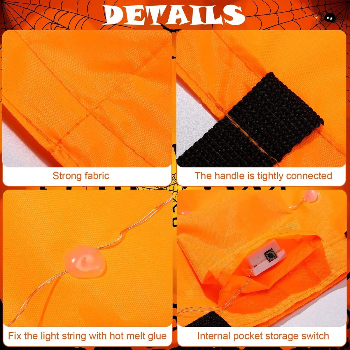 Glowing Pumpkin Candy Bucket and Bag for Halloween Trick or Treat Nights