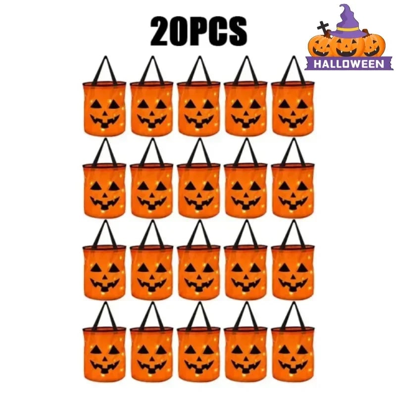Glowing Pumpkin Candy Bucket and Bag for Halloween Trick or Treat Nights
