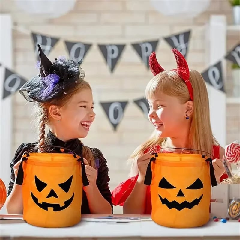 Halloween Bucket with LED Glow and Sturdy Handles for Trick or Treat Candy