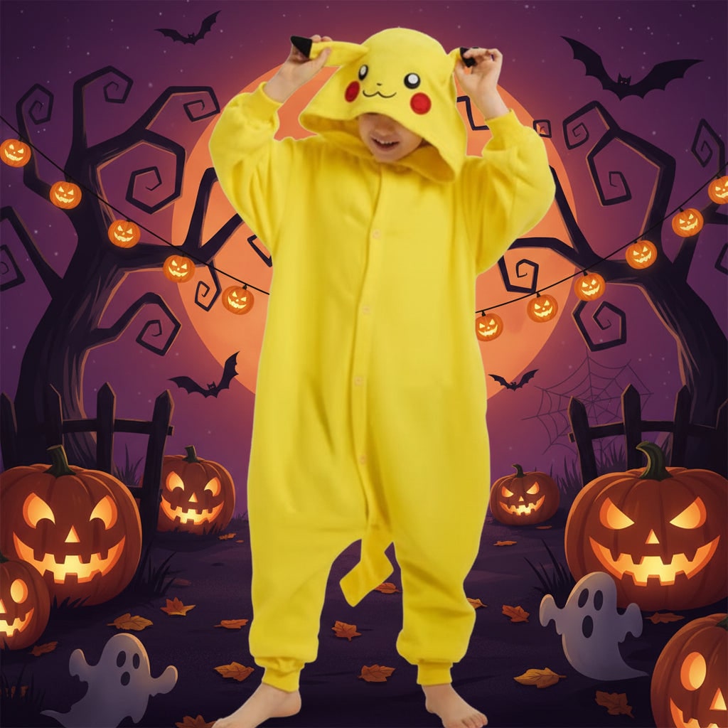 Kids Halloween Costumes and Christmas Pyjamas Hooded Fleece Onesie with 3D Ears and Tail