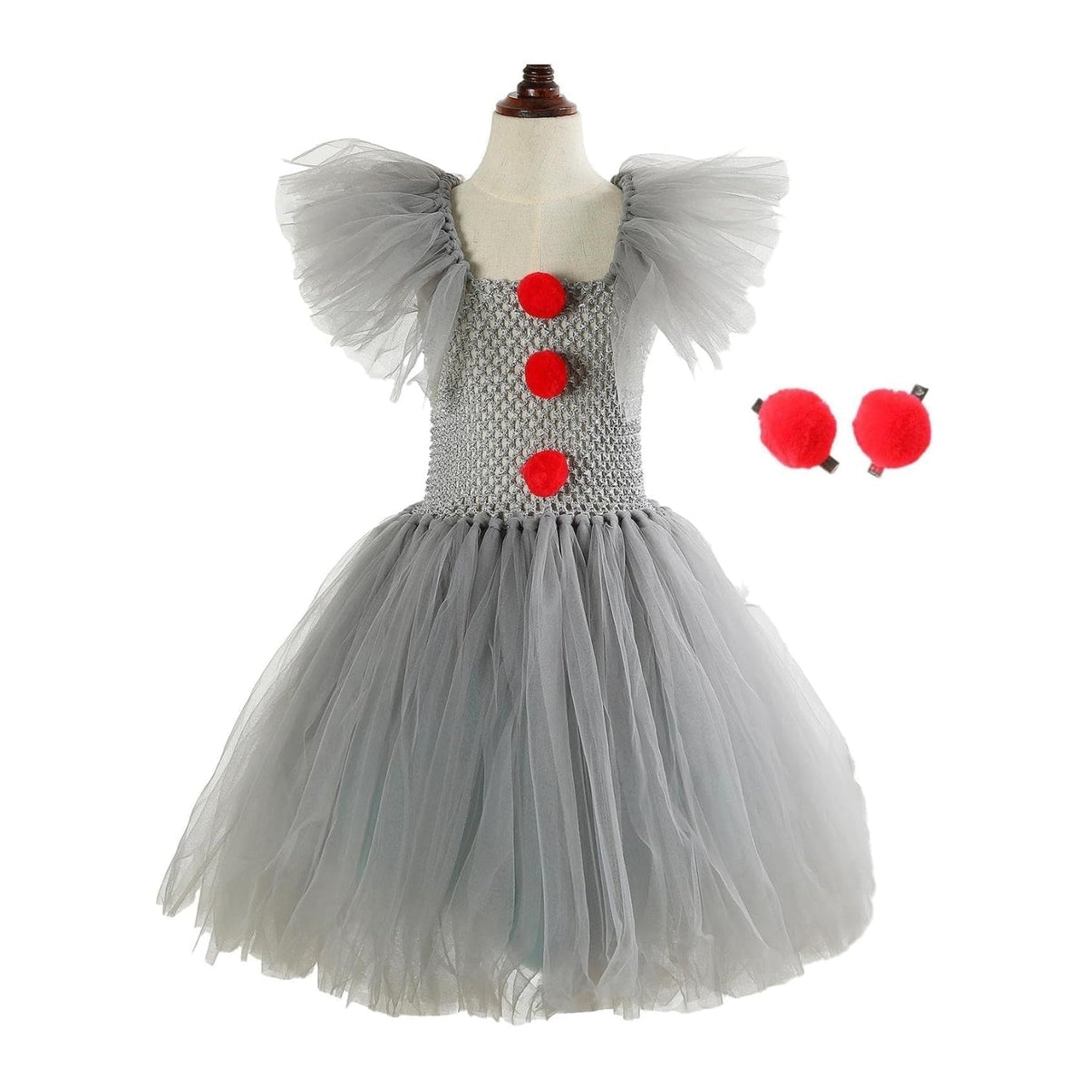 Clown Halloween Costume Girls Tutu Dress with Hair Clips Gloves and Ruffled Collar