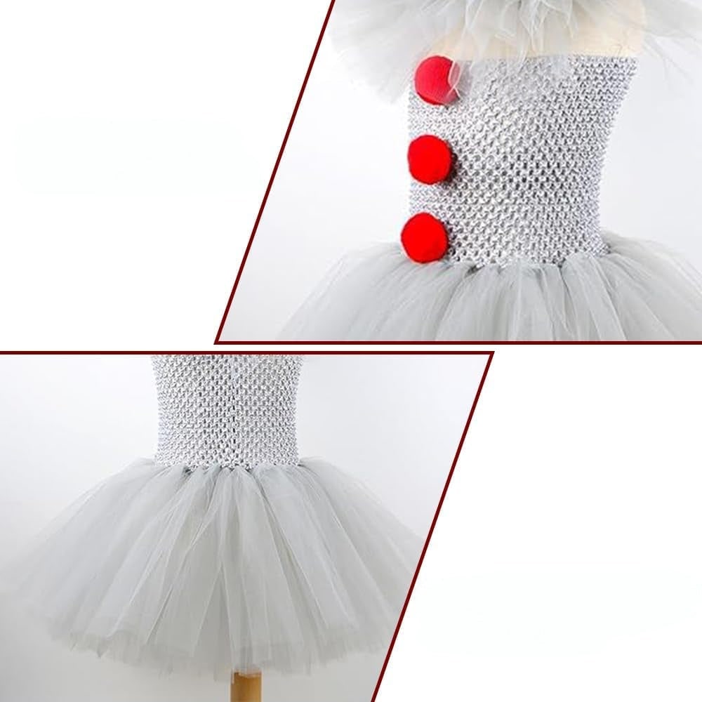 Clown Halloween Costume Girls Tutu Dress with Hair Clips Gloves and Ruffled Collar