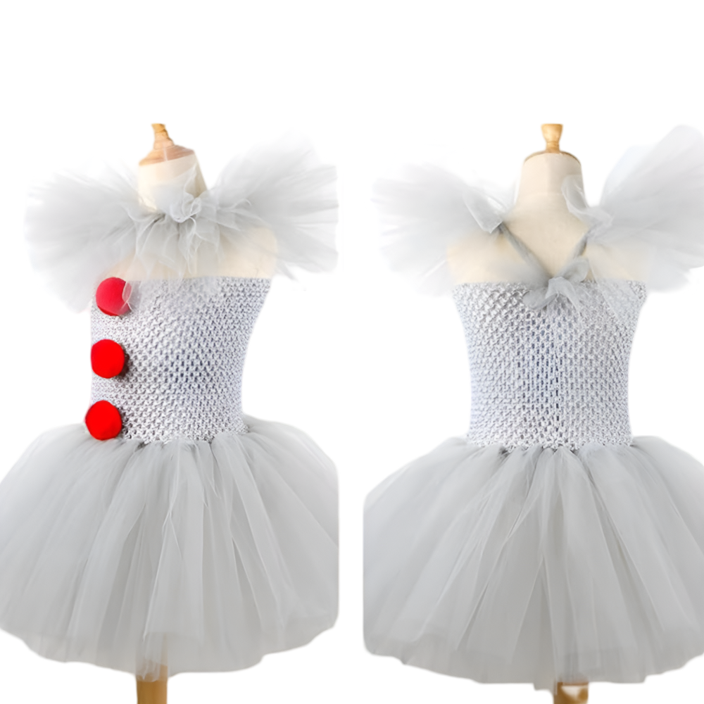Clown Halloween Costume Girls Tutu Dress with Hair Clips Gloves and Ruffled Collar