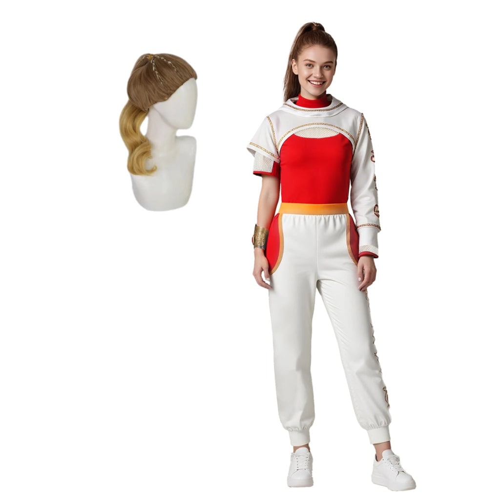 Kids Halloween Costumes Cosplay Jumpsuit with Blonde Wig Gold Wrist Cuff and Jogger Trousers