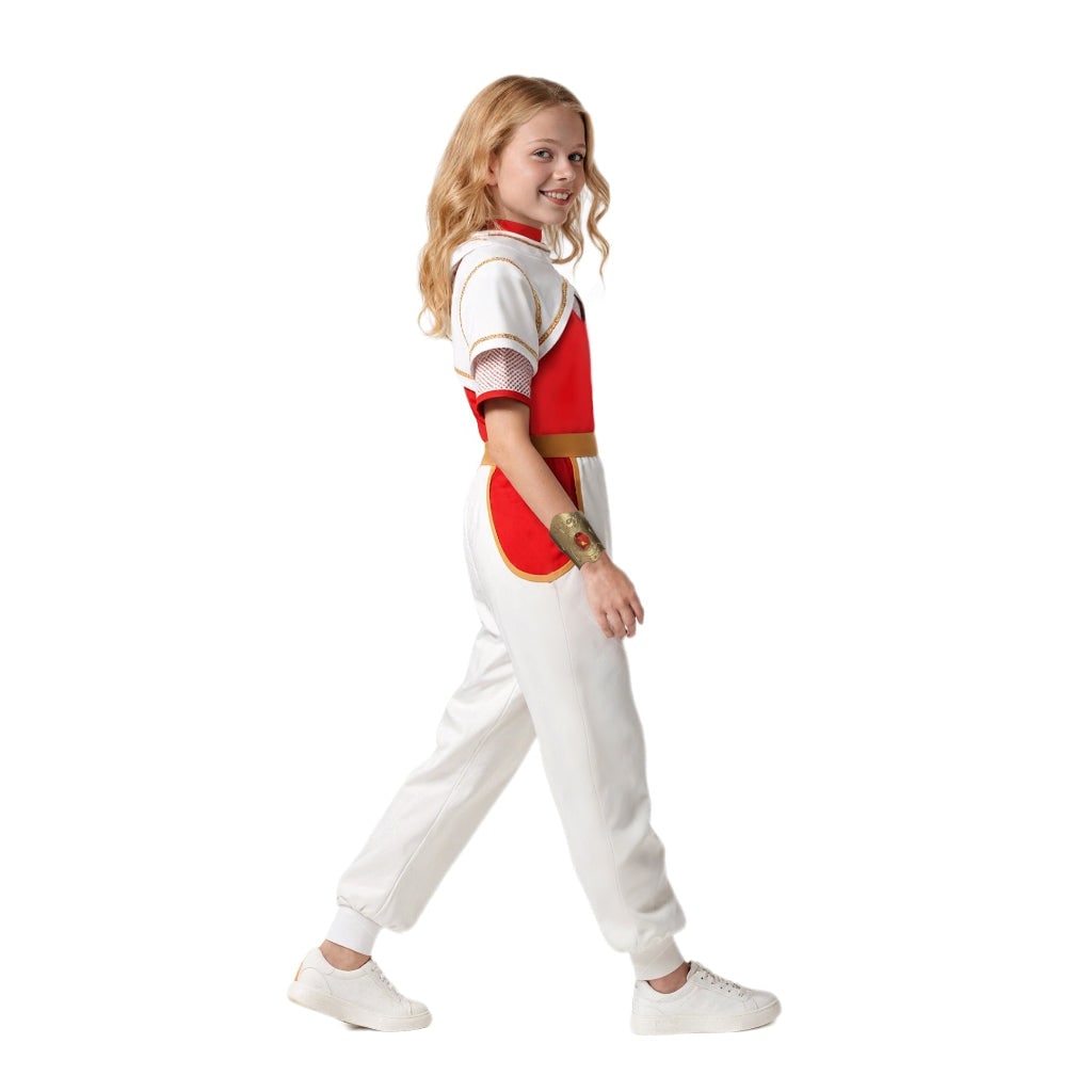 Kids Halloween Costumes Cosplay Jumpsuit with Blonde Wig Gold Wrist Cuff and Jogger Trousers