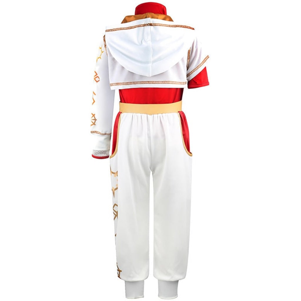 Kids Halloween Costumes Cosplay Jumpsuit with Blonde Wig Gold Wrist Cuff and Jogger Trousers
