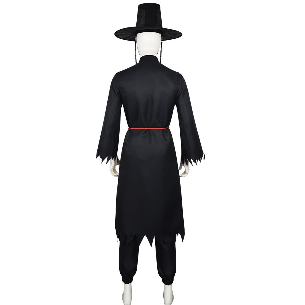 Kids Halloween Costumes Korean Hanbok Cosplay Set with Hat and Silver Chain Detail