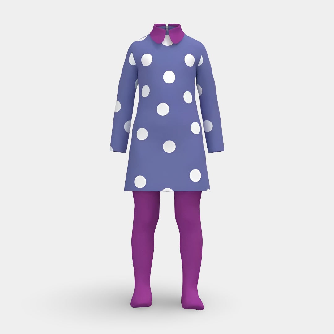 Polka Dot Character Dress with Matching Tights and Contrast Collar Trim