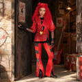 Kids Halloween Costumes Set with Faux Leather Jacket Puffed Sleeves and Studded Gloves