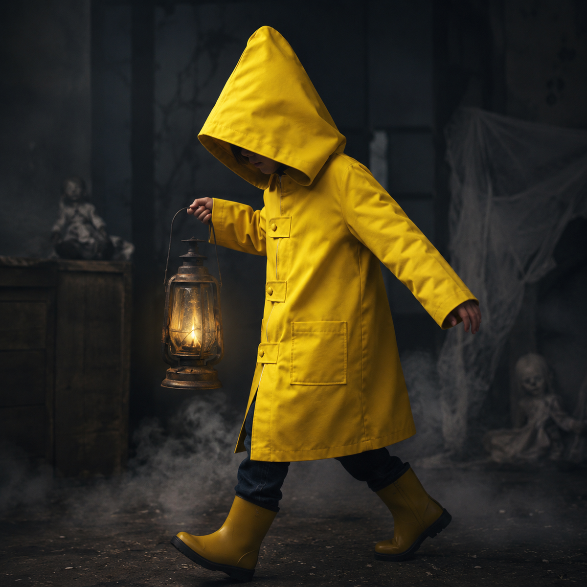 Kids Halloween Costumes Yellow Hooded Raincoat Jacket with Front Zip for Dress Up