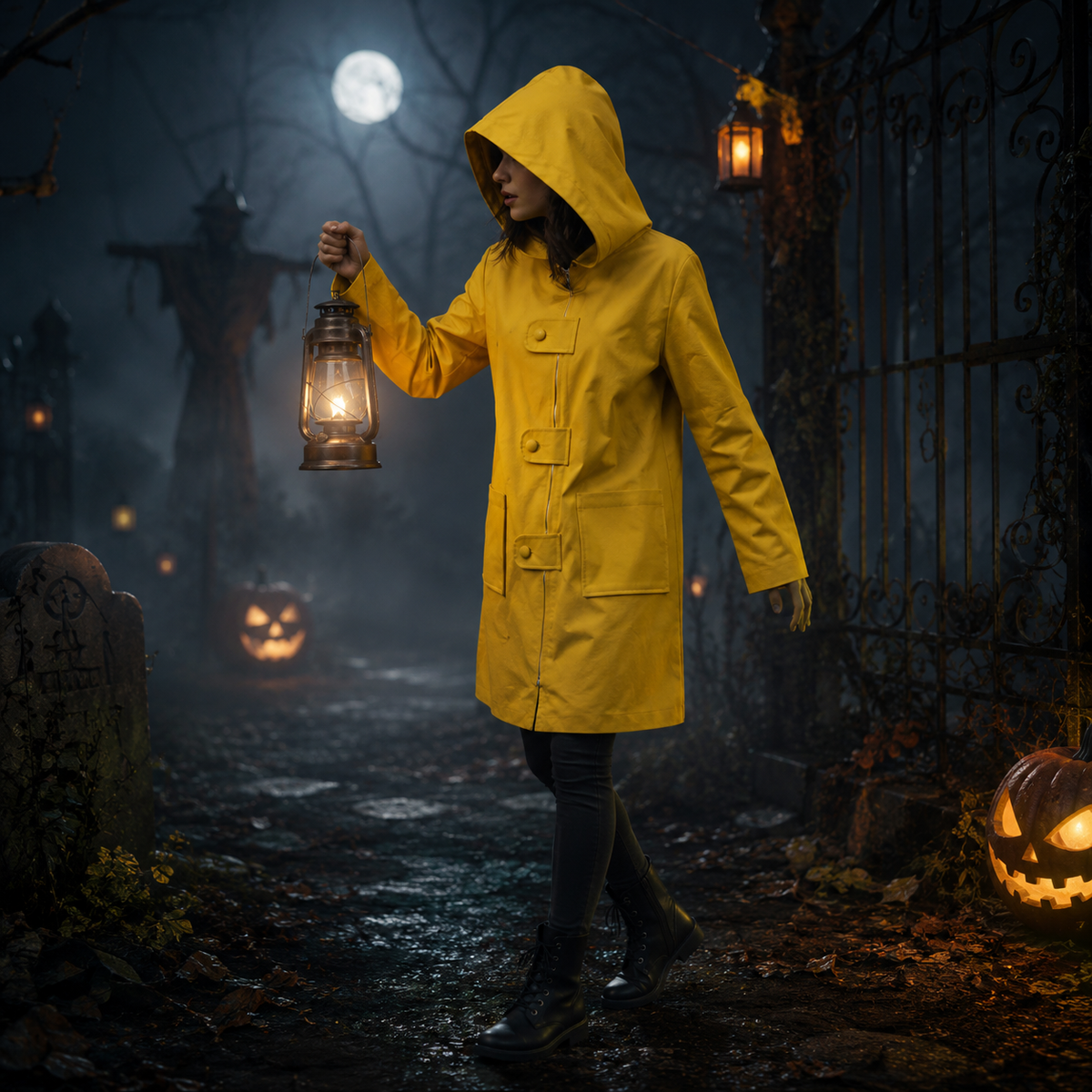 Kids Halloween Costumes Yellow Hooded Raincoat Jacket with Front Zip for Dress Up