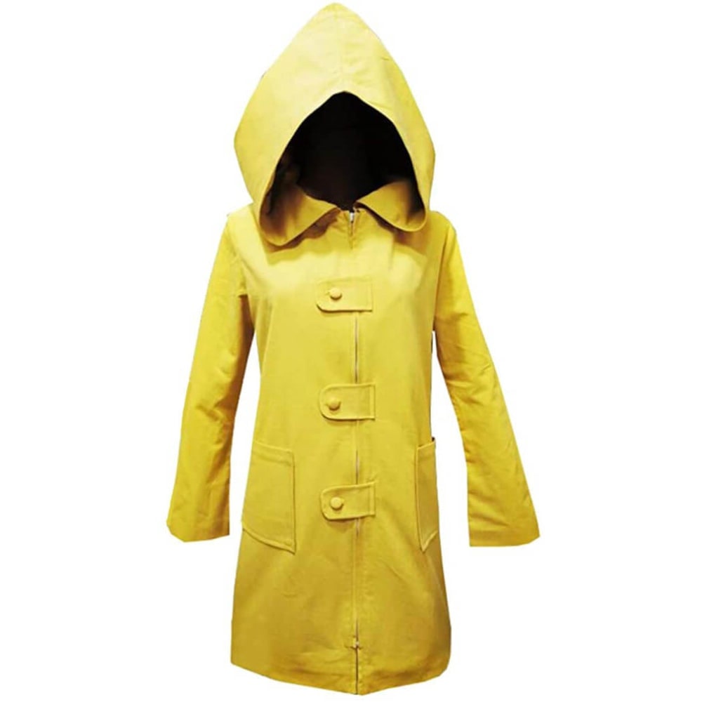Kids Halloween Costumes Yellow Hooded Raincoat Jacket with Front Zip for Dress Up
