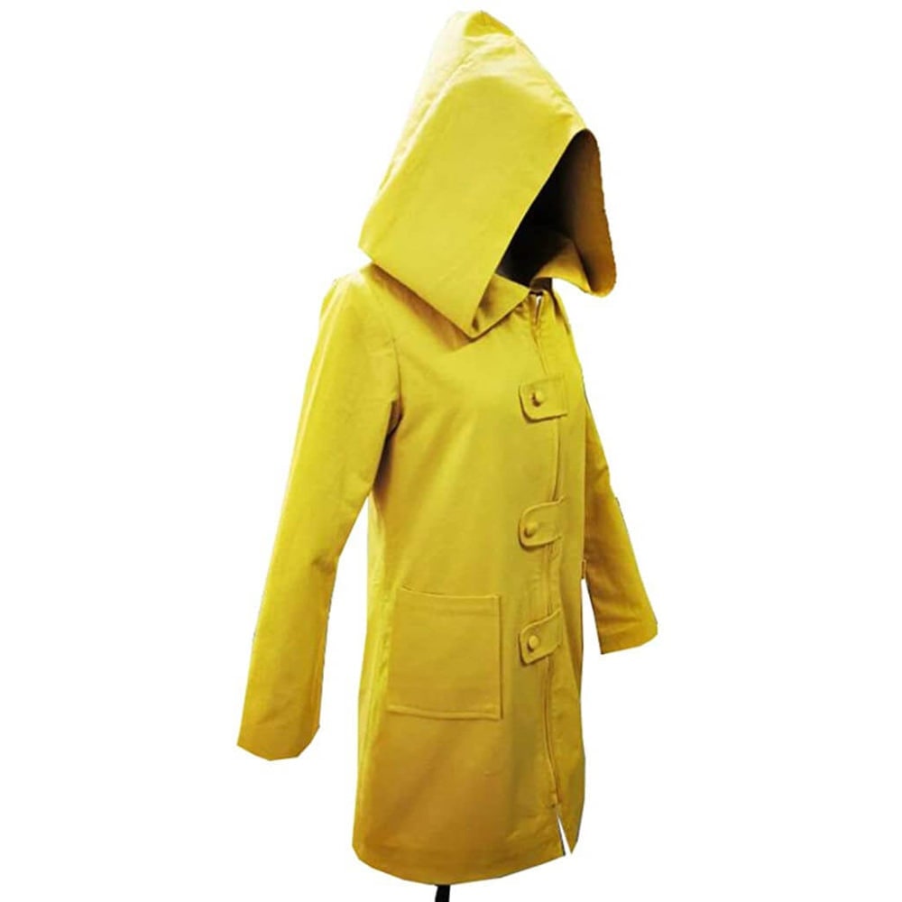 Kids Halloween Costumes Yellow Hooded Raincoat Jacket with Front Zip for Dress Up