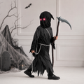 Grim Reaper Halloween Costume Kids Hooded Robe with Glowing Eyes and Toy Scythe