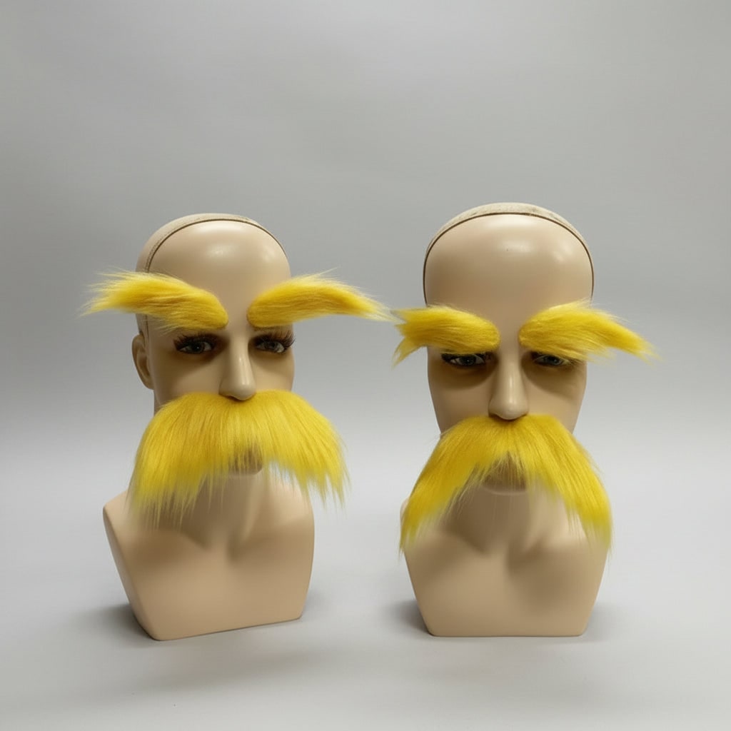 Kids Halloween Costume Moustache and Beard Set with Self Adhesive Bushy Eyebrows