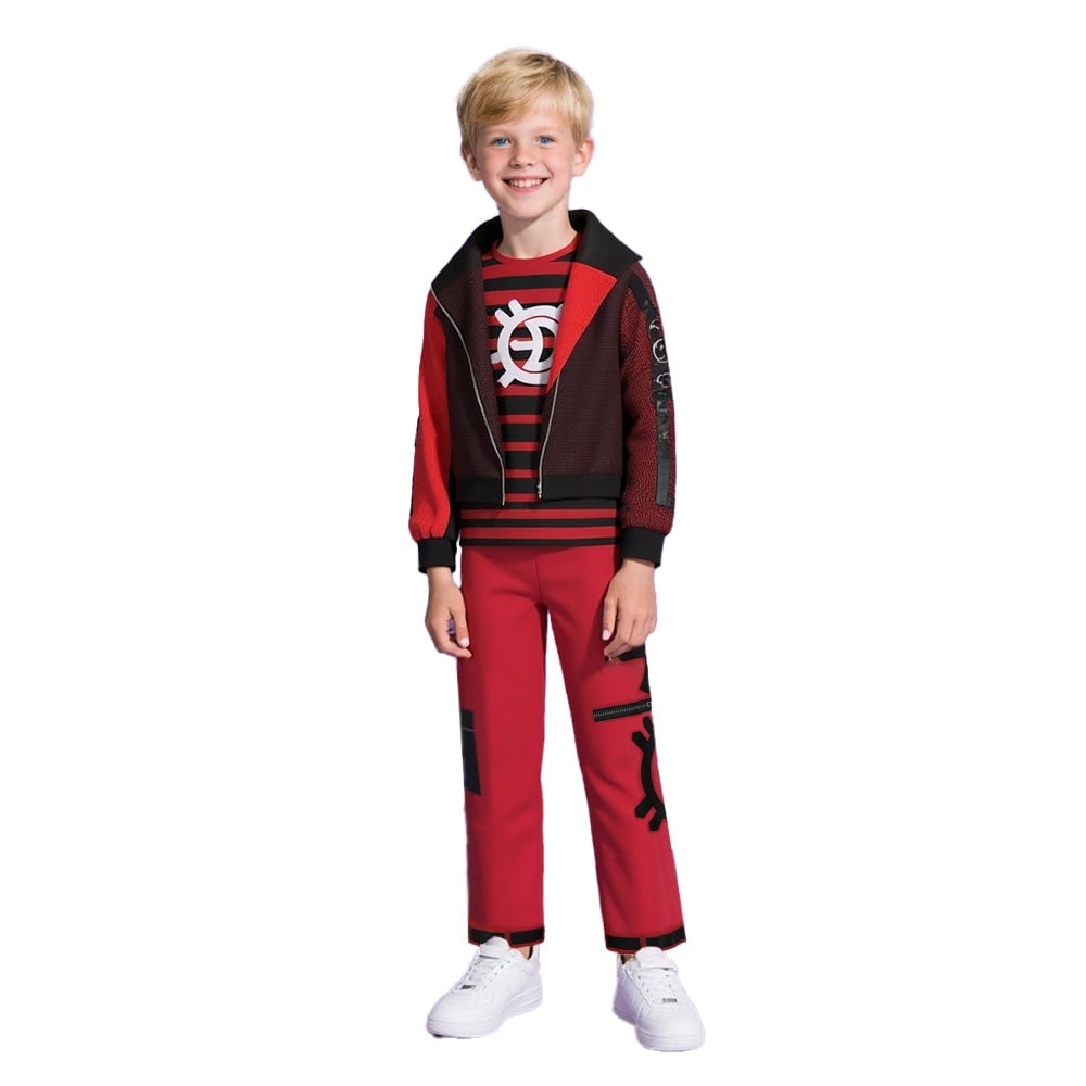 Vampire Costume Three Piece Set with High Collar Jacket and Striped Crew Tee