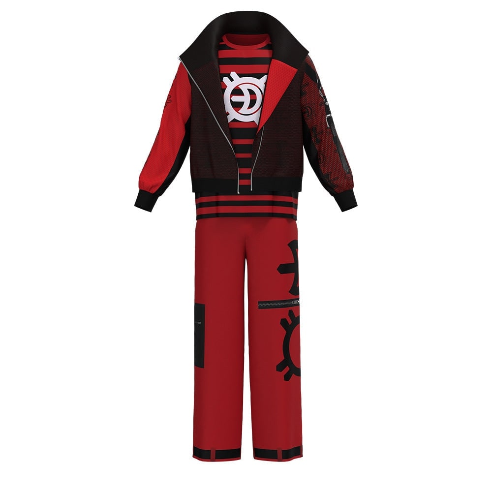 Vampire Costume Three Piece Set with High Collar Jacket and Striped Crew Tee