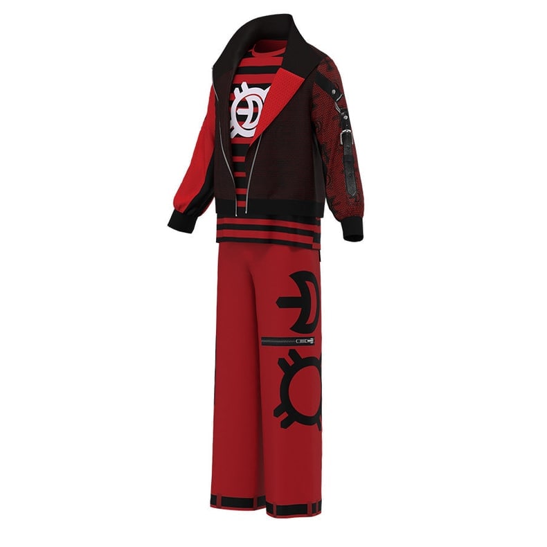 Vampire Costume Three Piece Set with High Collar Jacket and Striped Crew Tee