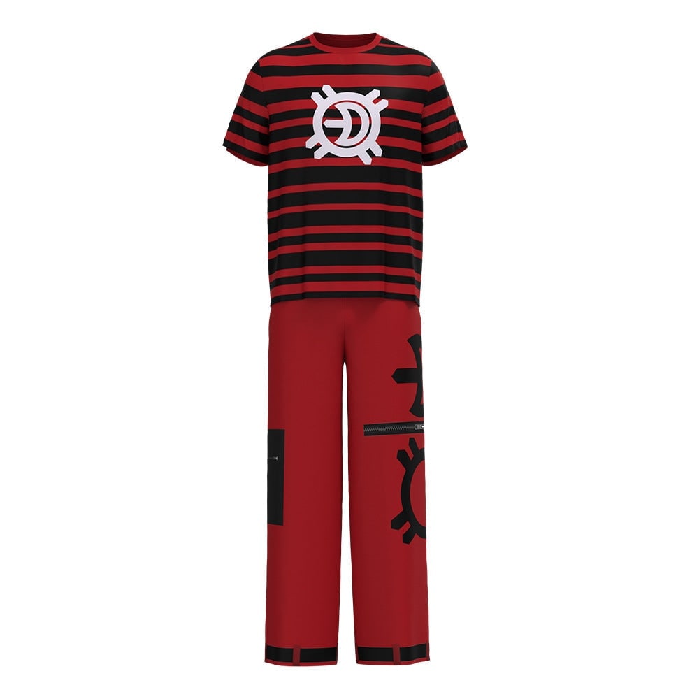 Vampire Costume Three Piece Set with High Collar Jacket and Striped Crew Tee