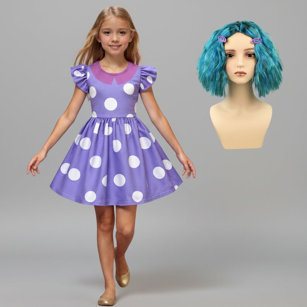 Kids Halloween Costumes Princess Dress with Polka Dot Print Flutter Sleeves Ages 3-10