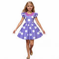 Kids Halloween Costume Dress with Polka Dot Print and Ruffled Cap Sleeves
