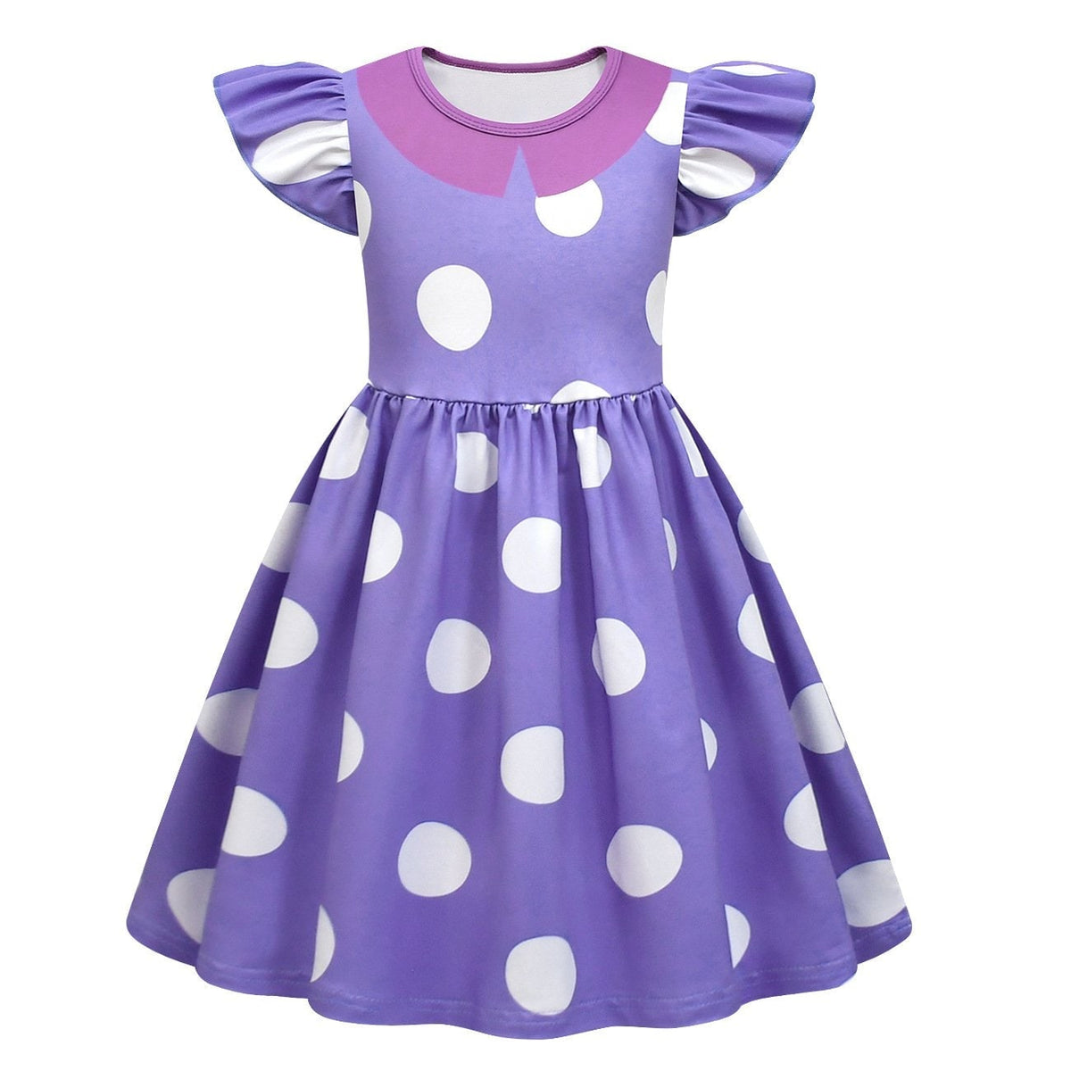 Kids Halloween Costume Dress with Polka Dot Print and Ruffled Cap Sleeves