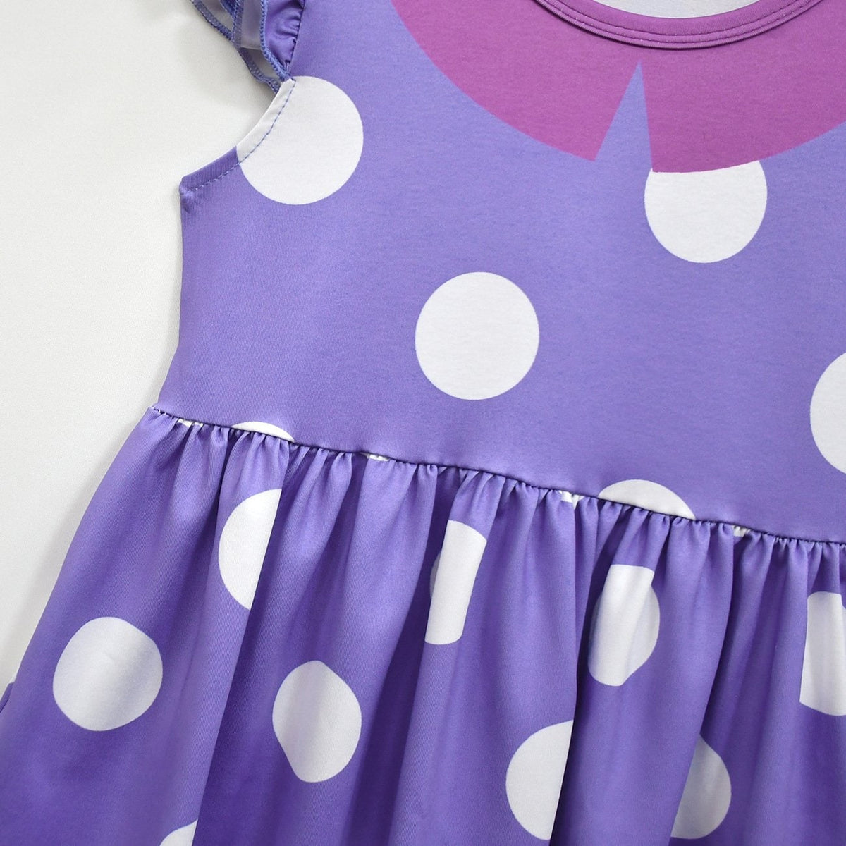 Kids Halloween Costume Dress with Polka Dot Print and Ruffled Cap Sleeves