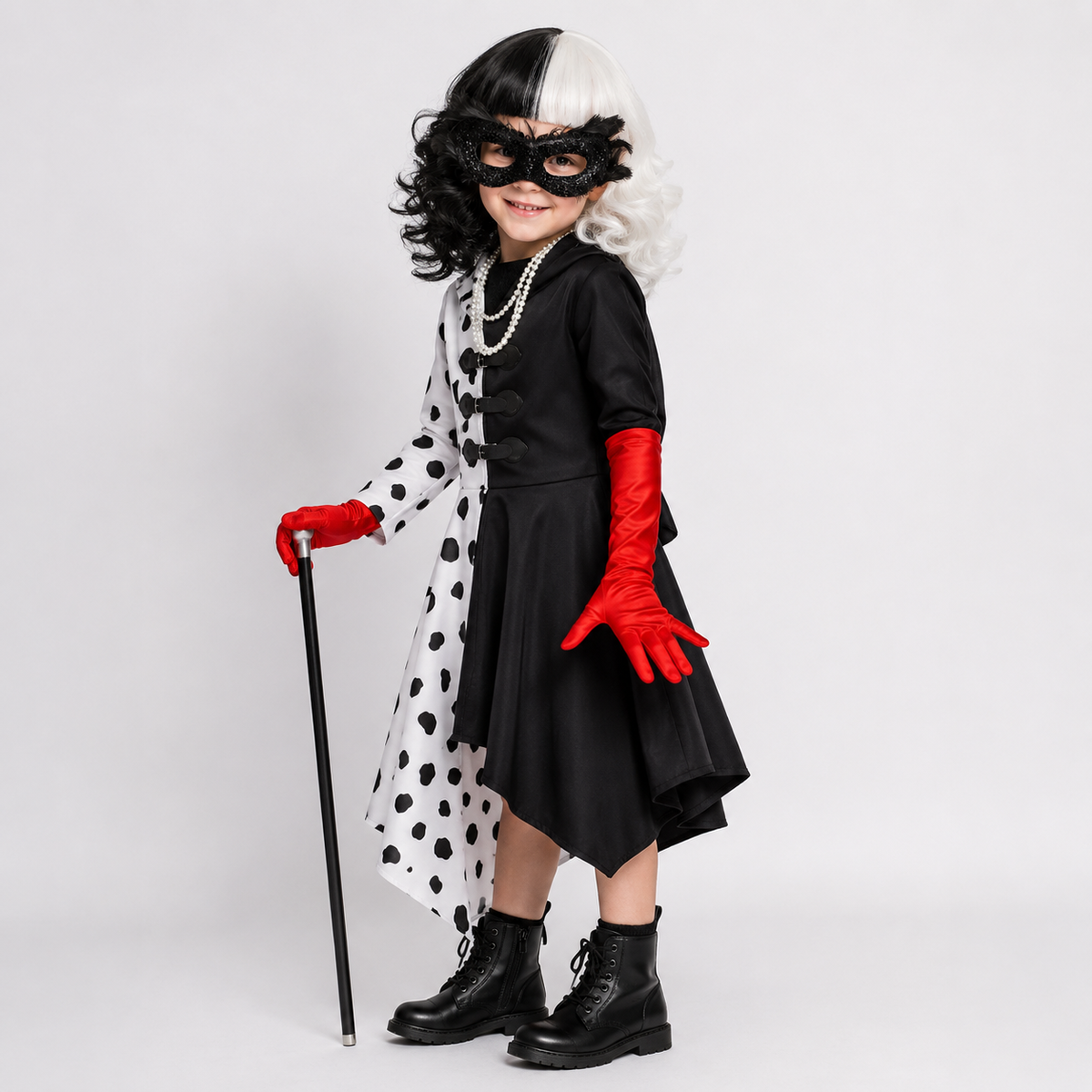 Spotted Split Design Halloween Dress with Attached Hood and Front Zip