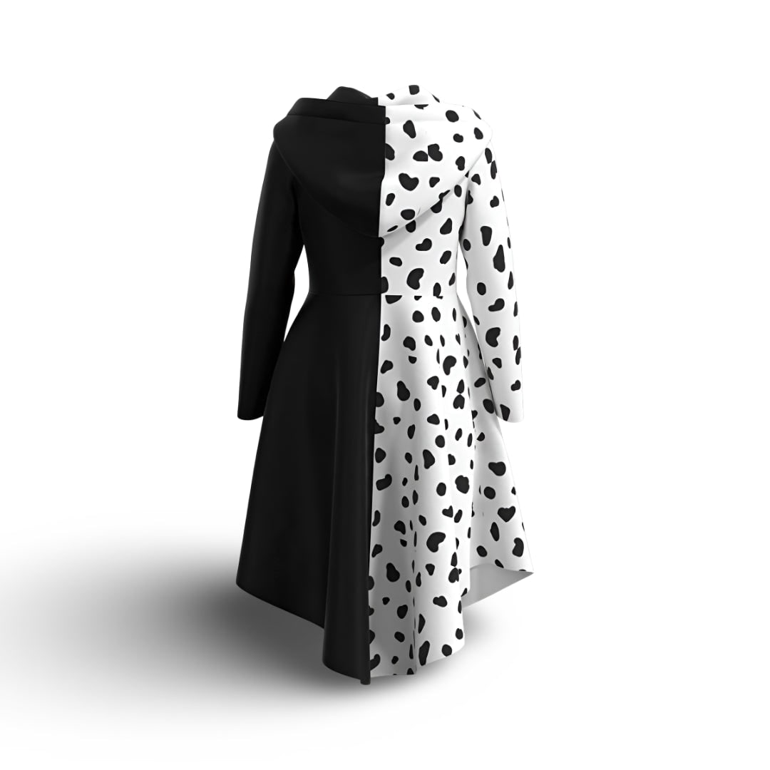 Spotted Split Design Halloween Dress with Attached Hood and Front Zip