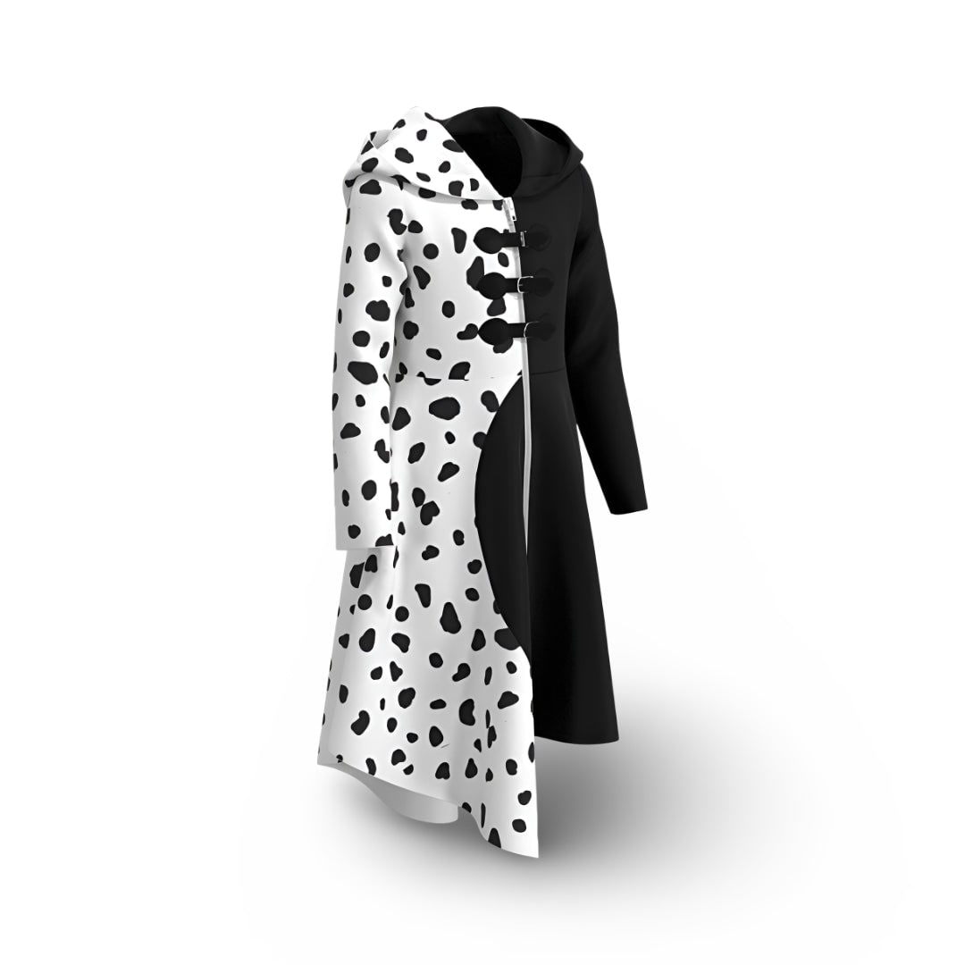 Spotted Split Design Halloween Dress with Attached Hood and Front Zip