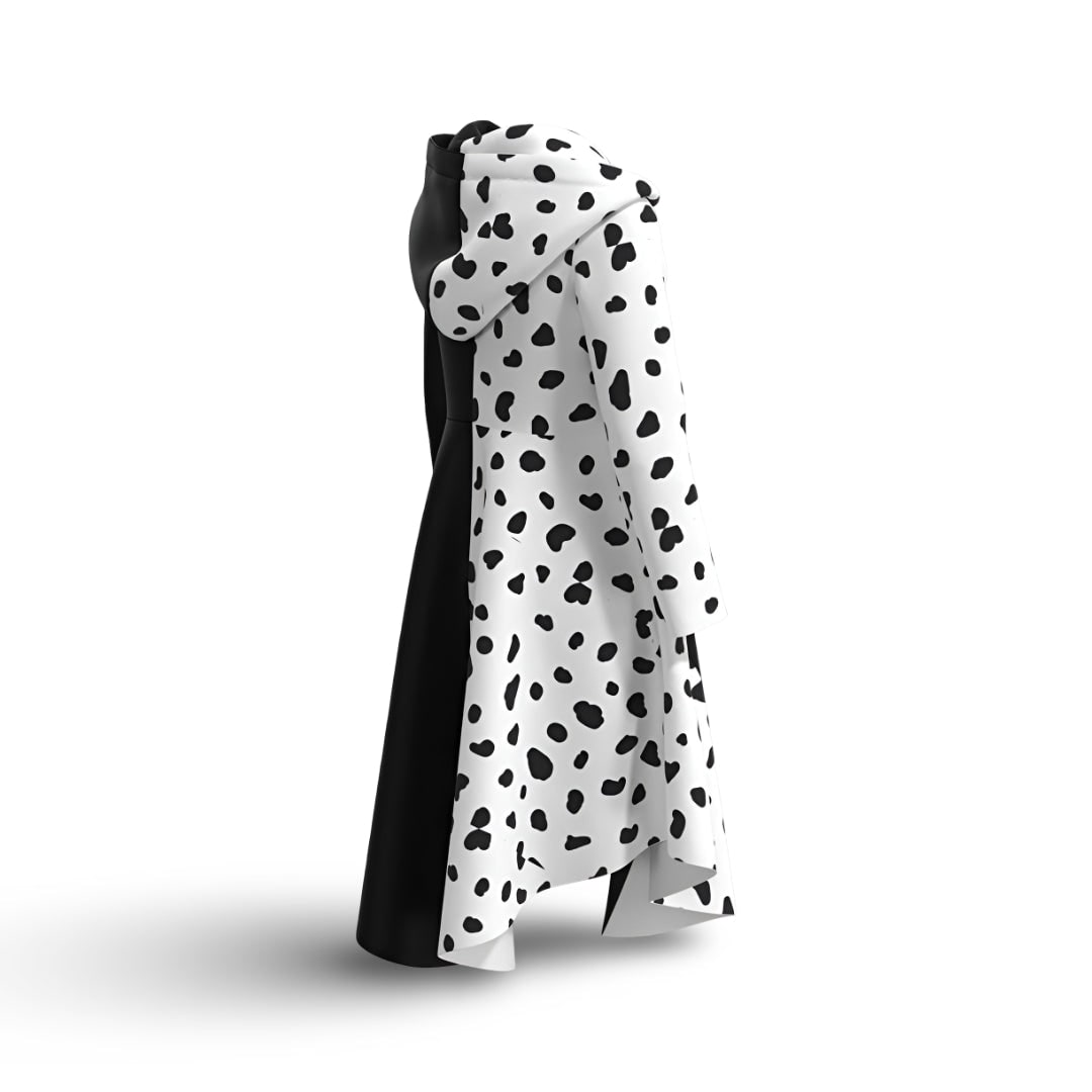 Spotted Split Design Halloween Dress with Attached Hood and Front Zip