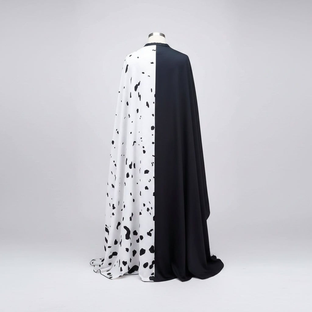 Kids Halloween Costume with Dalmatian Spot Split Dress Tie-Neck Cape Wavy Wig and Mask