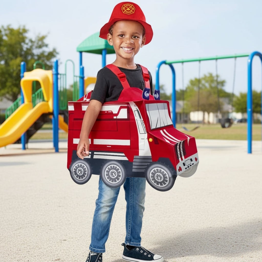 Kids Firefighter Costume with Reflective Stripes and Matching Hat for Dress Up