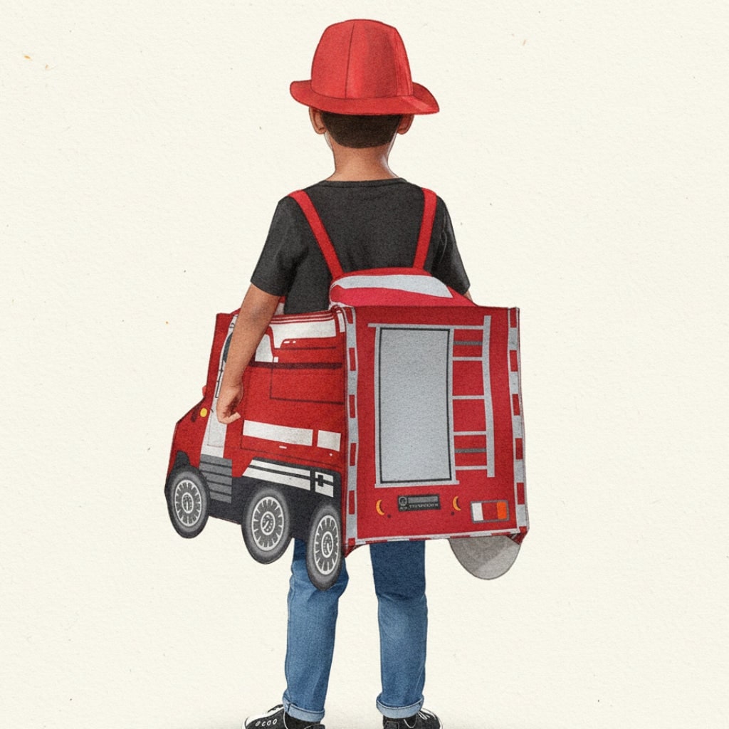 Kids Firefighter Costume with Reflective Stripes and Matching Hat for Dress Up