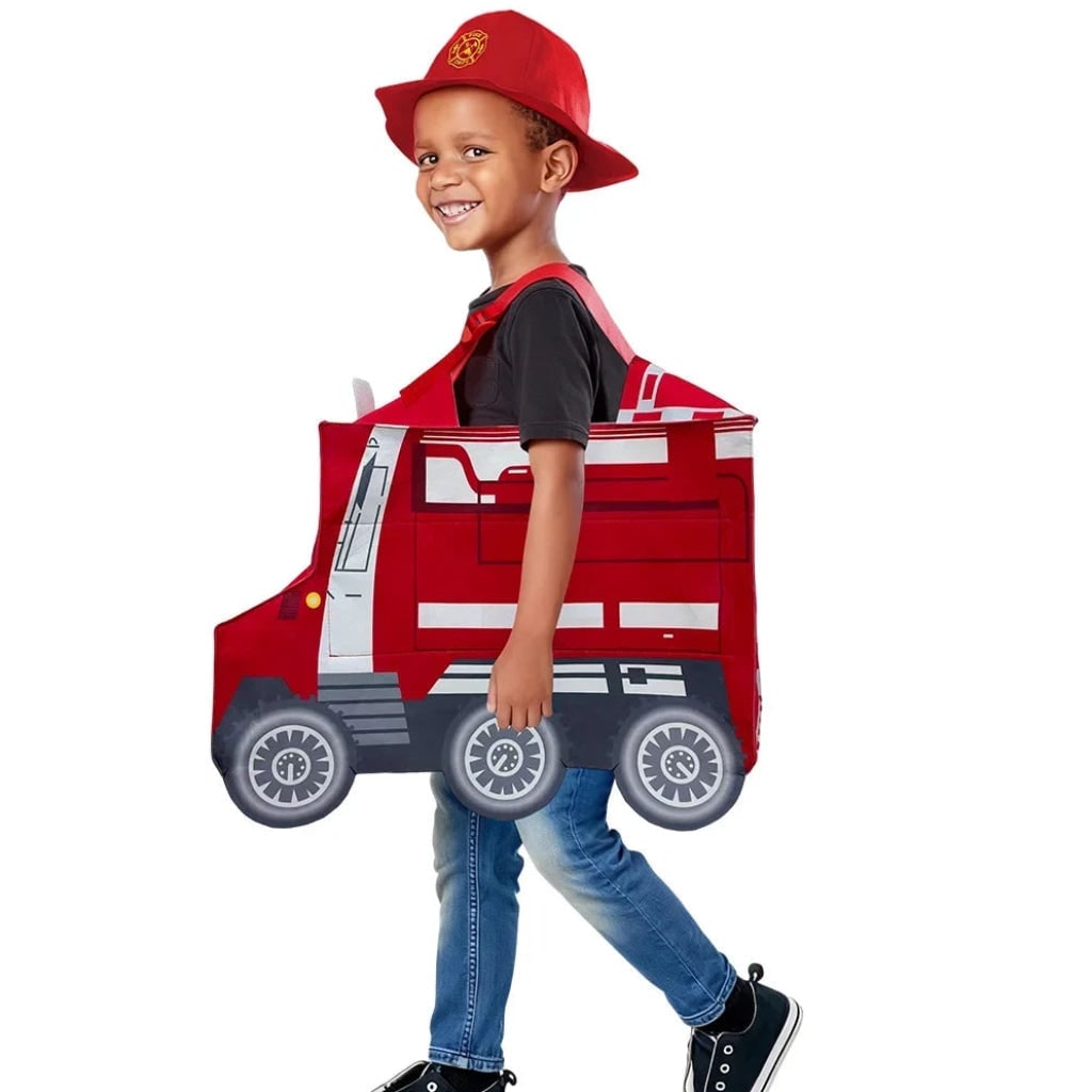 Kids Firefighter Costume with Reflective Stripes and Matching Hat for Dress Up