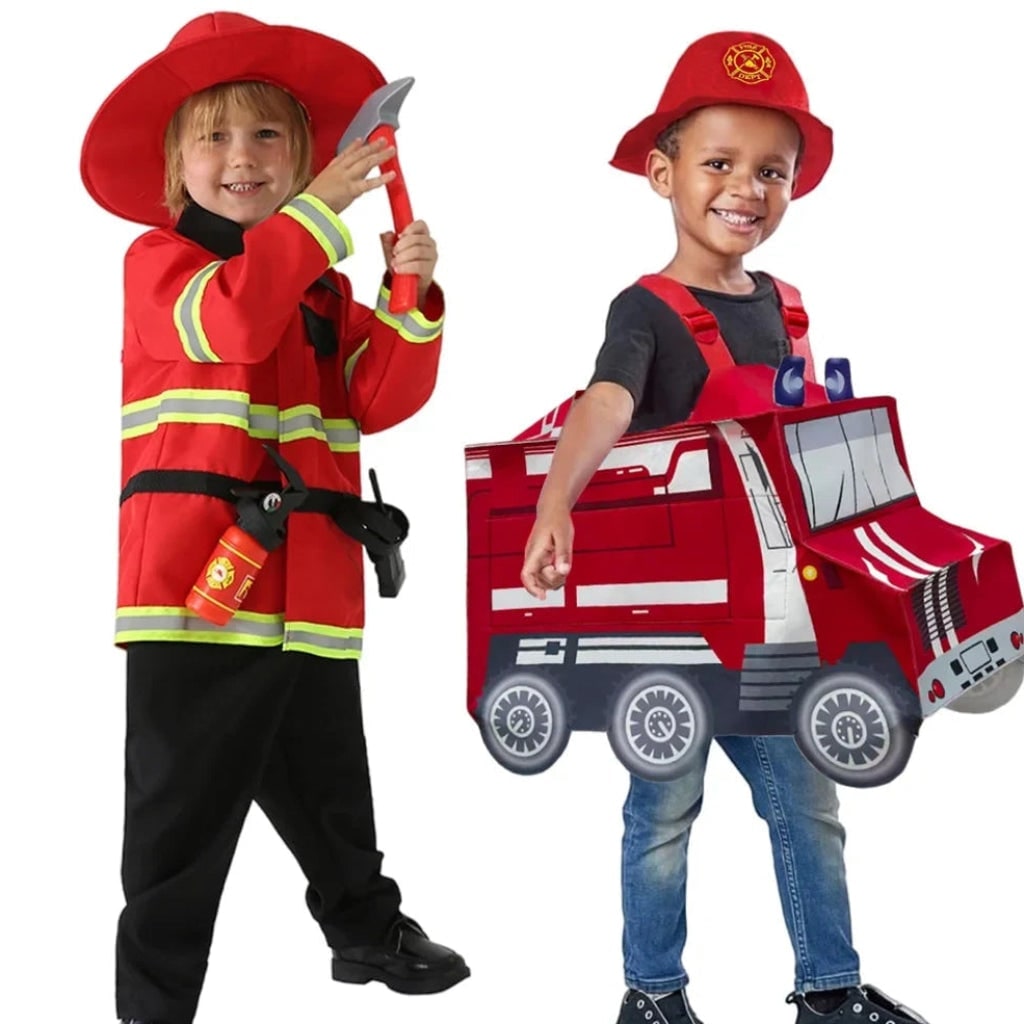 Kids Firefighter Costume with Reflective Stripes and Matching Hat for Dress Up
