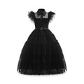 Gothic Halloween Costumes Kids Dress with Tiered Tulle Skirt and Lace Mask Set