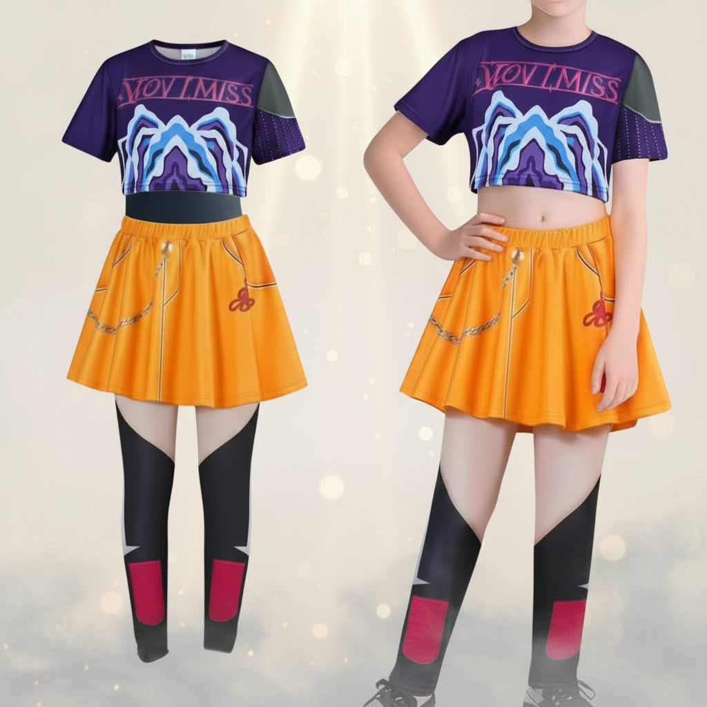 Kids Halloween Costumes for Girls Hip Hop Dance Set with Cropped Bomber Jacket and Skirt