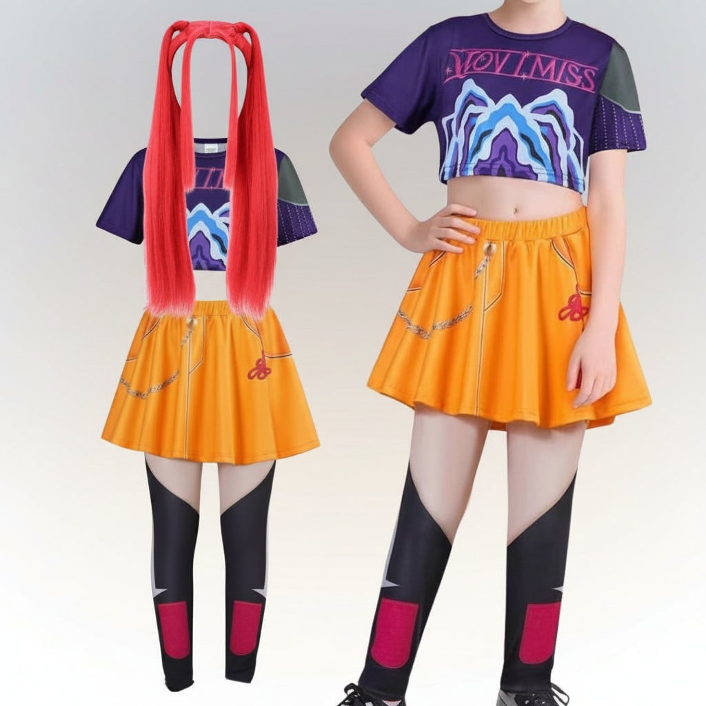 Kids Halloween Costumes for Girls Hip Hop Dance Set with Cropped Bomber Jacket and Skirt