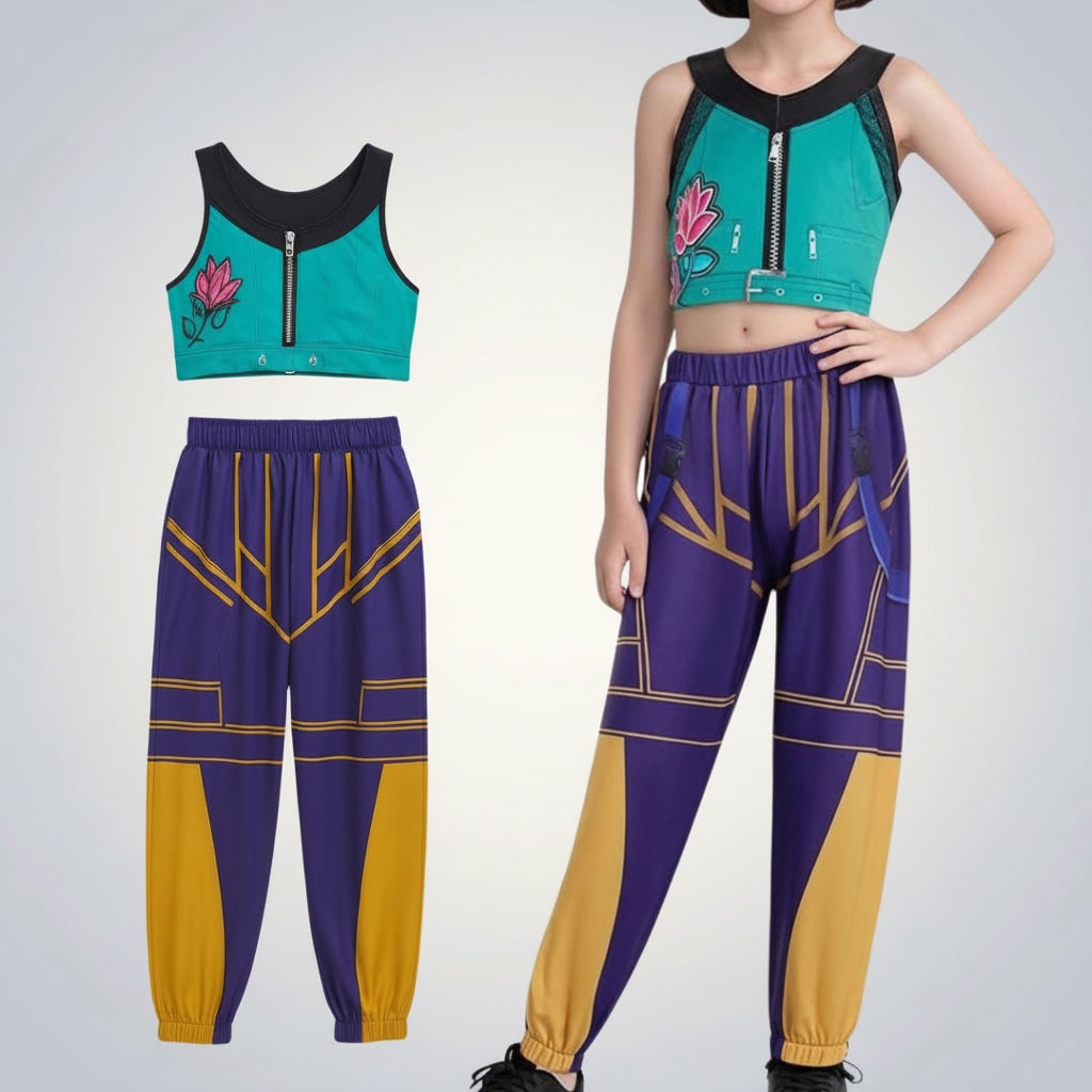 Kids Halloween Costumes for Girls Hip Hop Dance Set with Cropped Bomber Jacket and Skirt