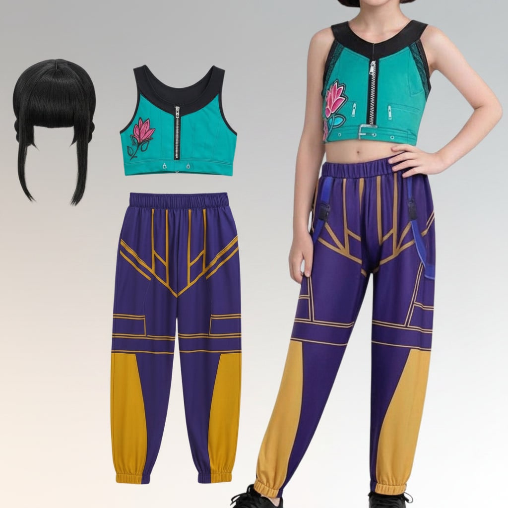 Kids Halloween Costumes for Girls Hip Hop Dance Set with Cropped Bomber Jacket and Skirt