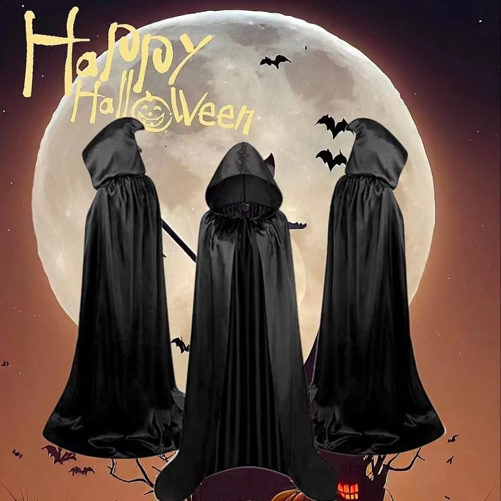 Kids Halloween Costumes Satin Cloak with Pointed Hood and Ribbon Tie for Dress Up Party