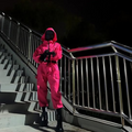 Halloween Costume and Mask Pink Hooded Jumpsuit with Belt and Cargo Pockets