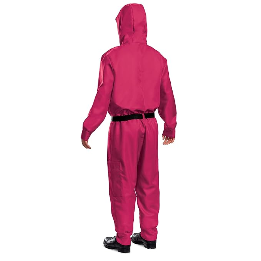 Halloween Costume and Mask Pink Hooded Jumpsuit with Belt and Cargo Pockets