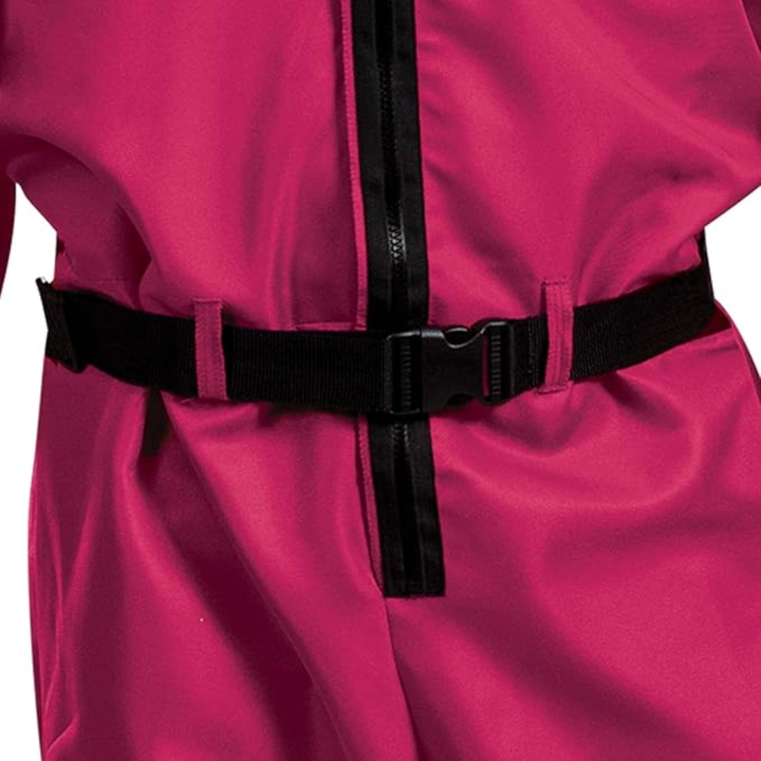 Halloween Costume and Mask Pink Hooded Jumpsuit with Belt and Cargo Pockets