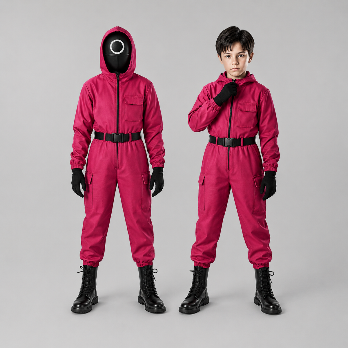 Halloween Costume and Mesh Mask for Kids Hooded Jumpsuit with Gloves Belt Trick or Treat